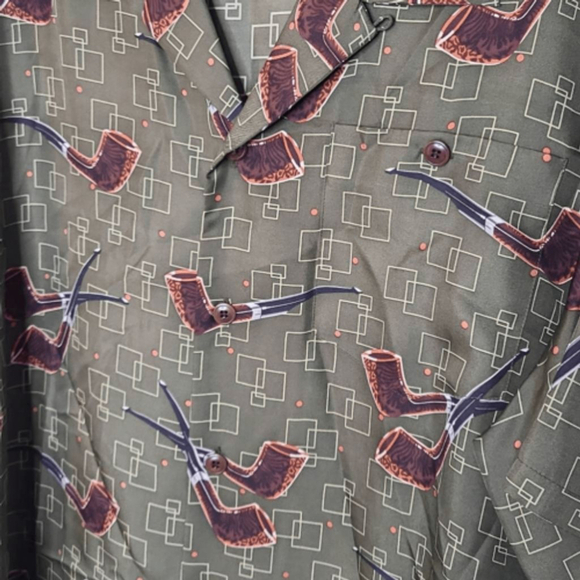 Tikibongo Men's 100% Silk Short Sleeve Collared Smoking Shirt sz XL Green - Picture 4 of 5